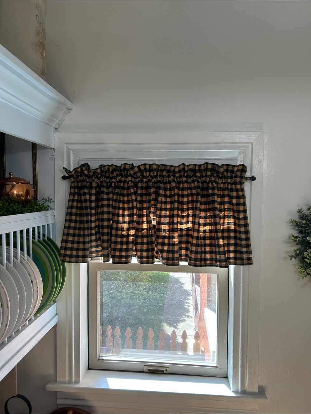 Rustic Green and Tan Check Valance/Set of 2